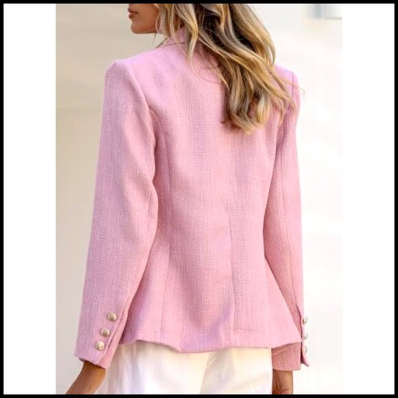 Tweed Blazer Double Breasted Slim Fit Long Sleeve Work Office Casual - Picture 6 of 7